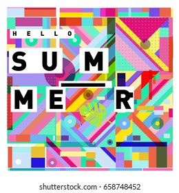 Trendy vector holiday summer cards illustration with line elements and abstract colorful textures. Design for poster, card, invitation, brochure, and promotion template.