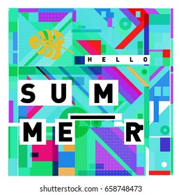 Trendy vector holiday summer cards illustration with line elements and abstract colorful textures. Design for poster, card, invitation, brochure, and promotion template.