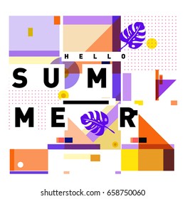 Trendy vector holiday summer cards illustration with line elements and abstract colorful textures. Design for poster, card, invitation, brochure, and promotion template.
