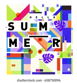 Trendy vector holiday summer cards illustration with line elements and abstract colorful textures. Design for poster, card, invitation, brochure, and promotion template.