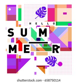 Trendy vector holiday summer cards illustration with line elements and abstract colorful textures. Design for poster, card, invitation, brochure, and promotion template.