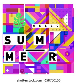 Trendy vector holiday summer cards illustration with line elements and abstract colorful textures. Design for poster, card, invitation, brochure, and promotion template.