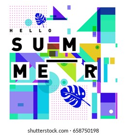 Trendy vector holiday summer cards illustration with line elements and abstract colorful textures. Design for poster, card, invitation, brochure, and promotion template.