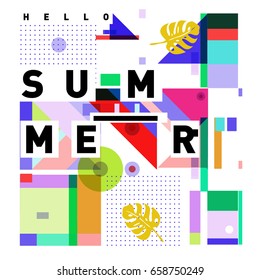 Trendy vector holiday summer cards illustration with line elements and abstract colorful textures. Design for poster, card, invitation, brochure, and promotion template.