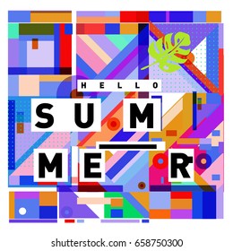 Trendy vector holiday summer cards illustration with line elements and abstract colorful textures. Design for poster, card, invitation, brochure, and promotion template.