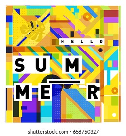 Trendy vector holiday summer cards illustration with line elements and abstract colorful textures. Design for poster, card, invitation, brochure, and promotion template.