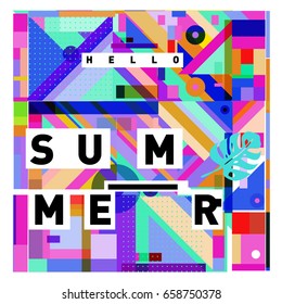 Trendy vector holiday summer cards illustration with line elements and abstract colorful textures. Design for poster, card, invitation, brochure, and promotion template.