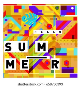 Trendy vector holiday summer cards illustration with line elements and abstract colorful textures. Design for poster, card, invitation, brochure, and promotion template.