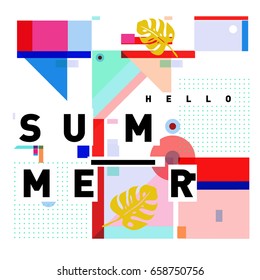 Trendy vector holiday summer cards illustration with line elements and abstract colorful textures. Design for poster, card, invitation, brochure, and promotion template.