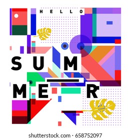 Trendy vector holiday summer cards illustration with line elements and abstract colorful textures. Design for poster, card, invitation, brochure, and promotion template.