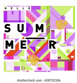 Trendy vector holiday summer cards illustration with line elements and abstract colorful textures. Design for poster, card, invitation, brochure, and promotion template.