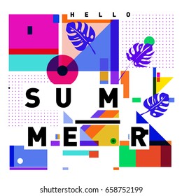 Trendy vector holiday summer cards illustration with line elements and abstract colorful textures. Design for poster, card, invitation, brochure, and promotion template.