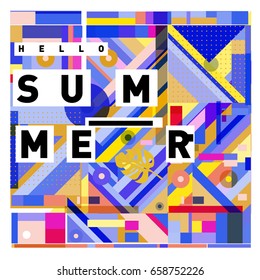 Trendy vector holiday summer cards illustration with line elements and abstract colorful textures. Design for poster, card, invitation, brochure, and promotion template.
