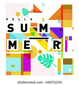 Trendy vector holiday summer cards illustration with line elements and abstract colorful textures. Design for poster, card, invitation, brochure, and promotion template.