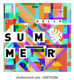 Trendy vector holiday summer cards illustration with line elements and abstract colorful textures. Design for poster, card, invitation, brochure, and promotion template.