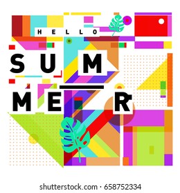 Trendy vector holiday summer cards illustration with line elements and abstract colorful textures. Design for poster, card, invitation, brochure, and promotion template.