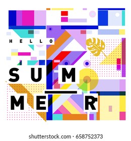 Trendy vector holiday summer cards illustration with line elements and abstract colorful textures. Design for poster, card, invitation, brochure, and promotion template.