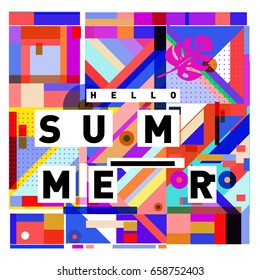 Trendy vector holiday summer cards illustration with line elements and abstract colorful textures. Design for poster, card, invitation, brochure, and promotion template.