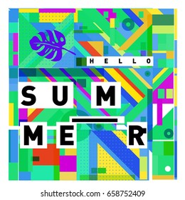 Trendy vector holiday summer cards illustration with line elements and abstract colorful textures. Design for poster, card, invitation, brochure, and promotion template.