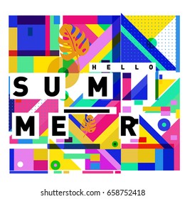 Trendy vector holiday summer cards illustration with line elements and abstract colorful textures. Design for poster, card, invitation, brochure, and promotion template.