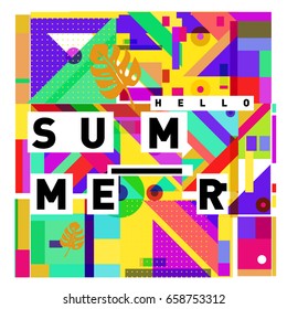 Trendy vector holiday summer cards illustration with line elements and abstract colorful textures. Design for poster, card, invitation, brochure, and promotion template.