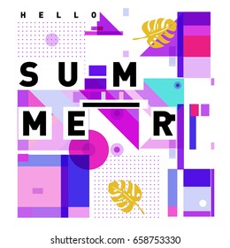 Trendy vector holiday summer cards illustration with line elements and abstract colorful textures. Design for poster, card, invitation, brochure, and promotion template.