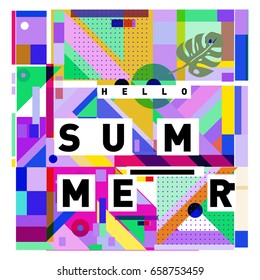 Trendy vector holiday summer cards illustration with line elements and abstract colorful textures. Design for poster, card, invitation, brochure, and promotion template.