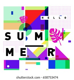Trendy vector holiday summer cards illustration with line elements and abstract colorful textures. Design for poster, card, invitation, brochure, and promotion template.