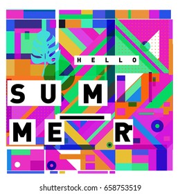 Trendy vector holiday summer cards illustration with line elements and abstract colorful textures. Design for poster, card, invitation, brochure, and promotion template.
