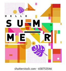 Trendy vector holiday summer cards illustration with line elements and abstract colorful textures. Design for poster, card, invitation, brochure, and promotion template.