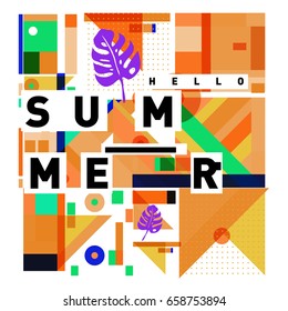 Trendy vector holiday summer cards illustration with line elements and abstract colorful textures. Design for poster, card, invitation, brochure, and promotion template.