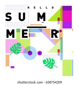 Trendy vector holiday summer cards illustration with line elements and abstract colorful textures. Design for poster, card, invitation, brochure, and promotion template.