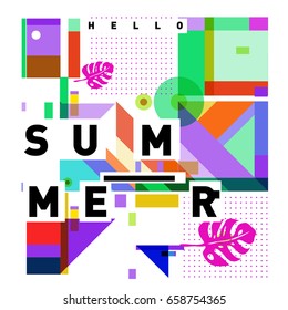 Trendy vector holiday summer cards illustration with line elements and abstract colorful textures. Design for poster, card, invitation, brochure, and promotion template.