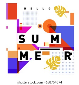 Trendy vector holiday summer cards illustration with line elements and abstract colorful textures. Design for poster, card, invitation, brochure, and promotion template.