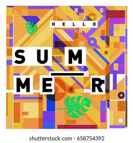 Trendy vector holiday summer cards illustration with line elements and abstract colorful textures. Design for poster, card, invitation, brochure, and promotion template.