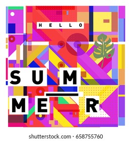 Trendy vector holiday summer cards illustration with line elements and abstract colorful textures. Design for poster, card, invitation, brochure, and promotion template.