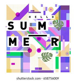 Trendy vector holiday summer cards illustration with line elements and abstract colorful textures. Design for poster, card, invitation, brochure, and promotion template.