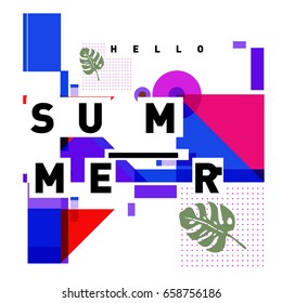 Trendy vector holiday summer cards illustration with line elements and abstract colorful textures. Design for poster, card, invitation, brochure, and promotion template.