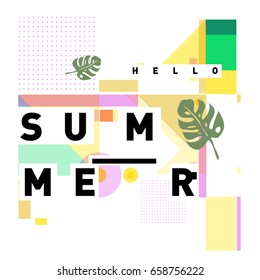 Trendy vector holiday summer cards illustration with line elements and abstract colorful textures. Design for poster, card, invitation, brochure, and promotion template.