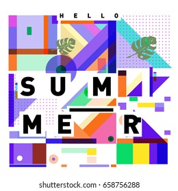 Trendy vector holiday summer cards illustration with line elements and abstract colorful textures. Design for poster, card, invitation, brochure, and promotion template.