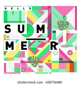 Trendy vector holiday summer cards illustration with line elements and abstract colorful textures. Design for poster, card, invitation, brochure, and promotion template.