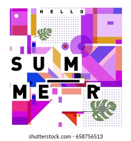 Trendy vector holiday summer cards illustration with line elements and abstract colorful textures. Design for poster, card, invitation, brochure, and promotion template.