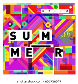 Trendy vector holiday summer cards illustration with line elements and abstract colorful textures. Design for poster, card, invitation, brochure, and promotion template.