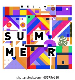 Trendy vector holiday summer cards illustration with line elements and abstract colorful textures. Design for poster, card, invitation, brochure, and promotion template.