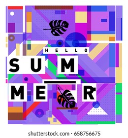 Trendy vector holiday summer cards illustration with line elements and abstract colorful textures. Design for poster, card, invitation, brochure, and promotion template.