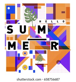 Trendy vector holiday summer cards illustration with line elements and abstract colorful textures. Design for poster, card, invitation, brochure, and promotion template.