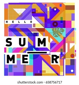 Trendy vector holiday summer cards illustration with line elements and abstract colorful textures. Design for poster, card, invitation, brochure, and promotion template.