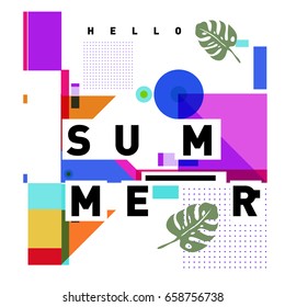 Trendy vector holiday summer cards illustration with line elements and abstract colorful textures. Design for poster, card, invitation, brochure, and promotion template.