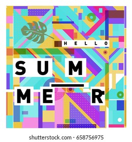 Trendy vector holiday summer cards illustration with line elements and abstract colorful textures. Design for poster, card, invitation, brochure, and promotion template.