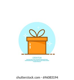 Trendy vector icon gift box with ribbons and sparkly. 